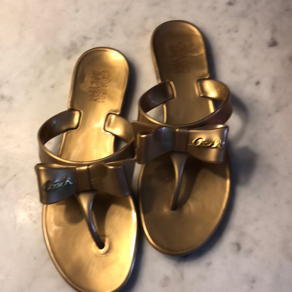Coach Gold Gel Thong Flat Sandals size 6